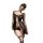 Woman wearing a seductive leopard print lingerie set with lace details, featuring a revealing design and matching accessories...