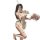 Woman in white bunny lingerie set with open-crotch design, holding bouquet and phone for selfie.