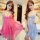Seductive maid costume set - lace & mesh sleepwear for women, no-remove erotic lingerie outfit featuring elegant pink and blu...