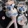 Seductive maid costume lingerie set featuring a charming blue and white dress with ruffles, perfect for couples role play and...