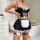 Seductive maid costume set featuring black lace and strap lingerie with white accents, perfect for role play and cosplay.