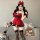 Seductive maid lingerie set featuring a red dress with lace details, stockings, and accessories, perfect for intimate play.
