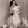Seductive nurse costume set featuring a white dress with ruffles, pink accents, and a detachable sleep dress for cosplay role...