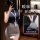 Seductive ol -inspired office chic outfit, featuring a fitted navy top and gray skirt, perfect for a professional yet stylis...