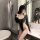 Seductive open-crotch bodysuit for women, featuring ice silk lace-out design, provocative uniform style sleepwear.