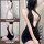 Seductive open-front backless knit set featuring a provocative lingerie dress and matching sleepwear outfit, shown in black a...