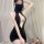 Seductive open-front backless knit set with provocative lingerie dress and matching sleepwear outfit, featuring a deep v-neck...