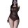 Woman wearing a brown plus size lace mesh lingerie set with sheer panels and long sleeves, taking a mirror selfie.