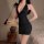Woman wearing black seductive pure-desire lingerie set – ol secretary style bodycon outfit for streamers & nightclub wear, ho...