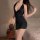Woman wearing a black seductive pure-desire lingerie set – ol secretary style bodycon outfit for streamers & nightclub wear, ...