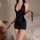 Woman in black ol secretary-style bodycon lingerie set holding a whip, perfect for streamers or nightclub wear.