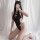 Seductive qipao lingerie set featuring black lace with gold accents, cat ears headband, perfect for bedroom wear with no-remo...