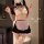 Seductive no-remove maid costume set with pink ruffles, sheer apron, and thigh-high stockings for intimate couples play.