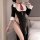 Seductive secretary outfit featuring high-slit design, modest yet alluring, perfect for workwear with a touch of allure.