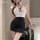 Seductive secretary skirt set - busty office dress for couples role play & intimate dates, featuring a white top with black a...