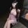Woman wearing pink sheer lace sleep dress with underwire support, floral details, and matching eye mask — sexy wife-inspired ...