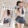 Seductive short crop top skirt set - slim-fit pleated schoolgirl costume outfit for women, stylish and playful design perfect...