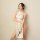 Seductive high-slit vintage qipao sleep dress featuring sexy lace trim and pure-yu style, perfect for evening and date outfit...