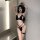 Seductive transparent lace sleepwear set - passionate bondage-inspired bedroom outfit for women, featuring elegant black desi...