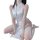 Woman in white vintage qipao lingerie with tie-up details and fishnet stockings, perfect for nightclub or costume wear.