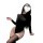 Woman in black open-crotch lingerie set with sheer stockings, posing seductively for intimate nights.