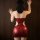 Sexy red pvc leather corset skirt with gold foil detail, offering a bold and glamorous look for nightclub wear.