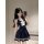 Navy schoolgirl dress with white bow, sheer waist cinching design, cute and sexy outfit for self-portrait.