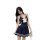 Navy schoolgirl dress with white trim and bow, sheer waist-cinching design, cute and sexy outfit.