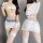 Sensual white airline-themed lingerie set with cutout top, pencil skirt, and lace thigh highs – sexy office-style outfit for ...