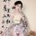 Sensual butterfly print sheer kimono robe set - deep v-neck lace-up sleepwear & lounge ensemble, featuring delicate lace deta...