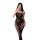 Woman wearing a black sheer mesh bodystocking with an open-crotch design, taking a mirror selfie.