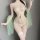 Sheer mint green hanfu lingerie set with mesh doudou top, floral embroidery, and tassel for intimate roleplay.