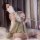 Woman in sensual hanfu lingerie set with embroidery, holding a fan, vintage chinese erotic sleepwear with uniform-inspired te...