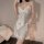 Sensual ice silk sleepwear set featuring a sexy lace-trimmed nightgown with a side slit design, perfect for comfort and elega...