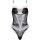 Sensual lace bodysuit featuring delicate black lace with white accents, perfect for a flirty uniform-style sleepwear look.