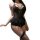 Sensual black lace bodysuit for plus size women, featuring a backless design and hip reveal, perfect for elegant and comforta...