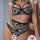 Sensual lace floral embroidery push-up bra and open-crotch panties set for women, featuring delicate black lace detailing.