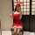 Sensual lace off-shoulder corset dress with cutouts, perfect for date night. red sheer design, black stockings, bunny ears he...