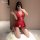 Elegant red lace bodysuit with open crotch design, sensual aesthetic uniform style, no-remove feature, perfect for women seek...