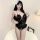Sensual lace open-crotch bodysuit - busty allure sleepwear set with sheer cutouts & flirty pure-delight style