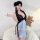 Sensual lace satin sleep dress with sheer mesh backless slit, elegant design perfect for womens bedroom lingerie sets.