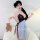 Sensual lace satin sleep dress with sheer mesh backless design and elegant slit, perfect for womens bedroom lingerie sets.