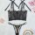 Sensual lace sheer lingerie set with embroidered details, featuring a transparent bra and matching thong for women.