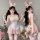 Pink bunny maid costume with lace, sheer mesh, and adjustable straps. playful no-remove design for sensual roleplay.