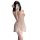 Woman in sensual lace sleepwear set with sheer mesh, maid-inspired lingerie, posing with phone and flower accessory.