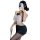 Woman modeling black lace sleepwear set with sheer top and shorts, holding phone for selfie. perfect for romantic nights.