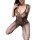 Woman wearing black mesh bodysuit with floral lace detailing, part of sensual lingerie sleep set – romantic erotic sleepwear.