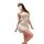 Woman wearing sensual white lingerie dress, playful and elegant design, perfect for intimate moments.