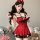 Sensual maid costume lingerie set - red dress with lace details, bow headband, and playful accessories for flirty at-home rom...