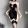 Sensual plum blossom embroidered high-slit backless cheongsam set with sexy maid costume lingerie, featuring elegant design a...
